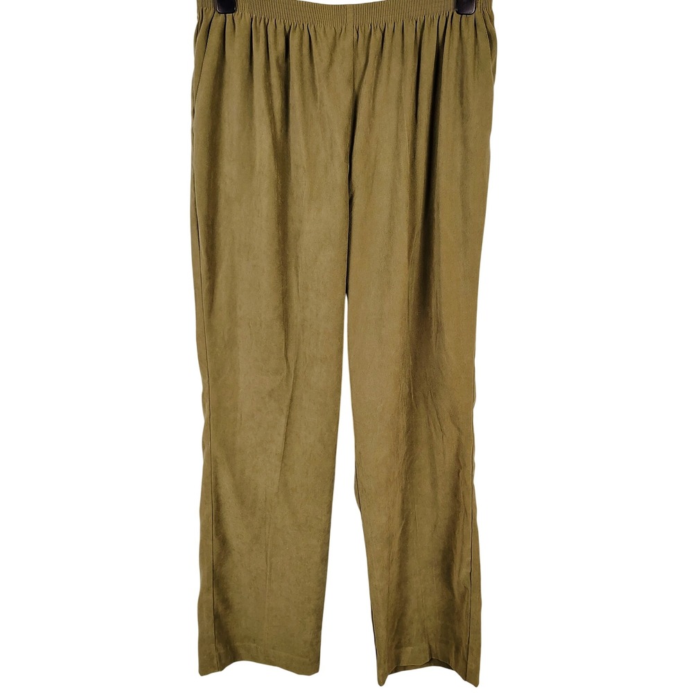 Alfred Dunner Womens SZ 18 Olive Green Faux Suede Pants Elastic Waist Gorpcore